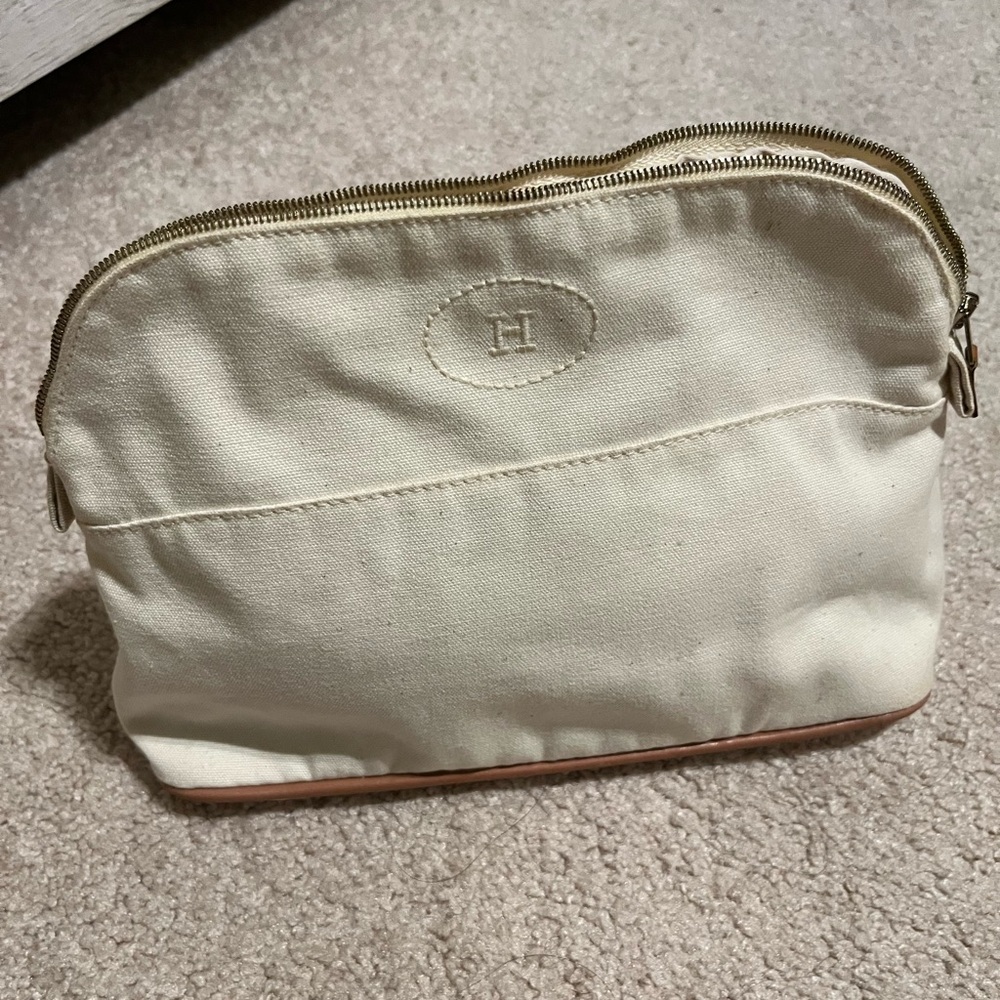 Hermes Creme Canvas Pouch with Zipper